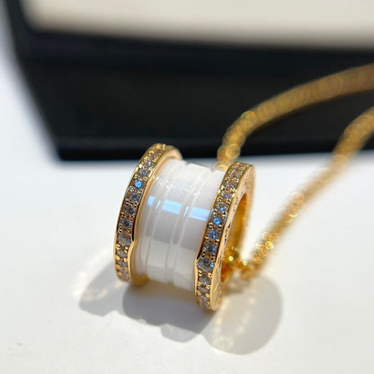 [valéa jewellery]ZERO 1 WHITE CERAMIC DIAMOND PINK GOLD NECKLACE